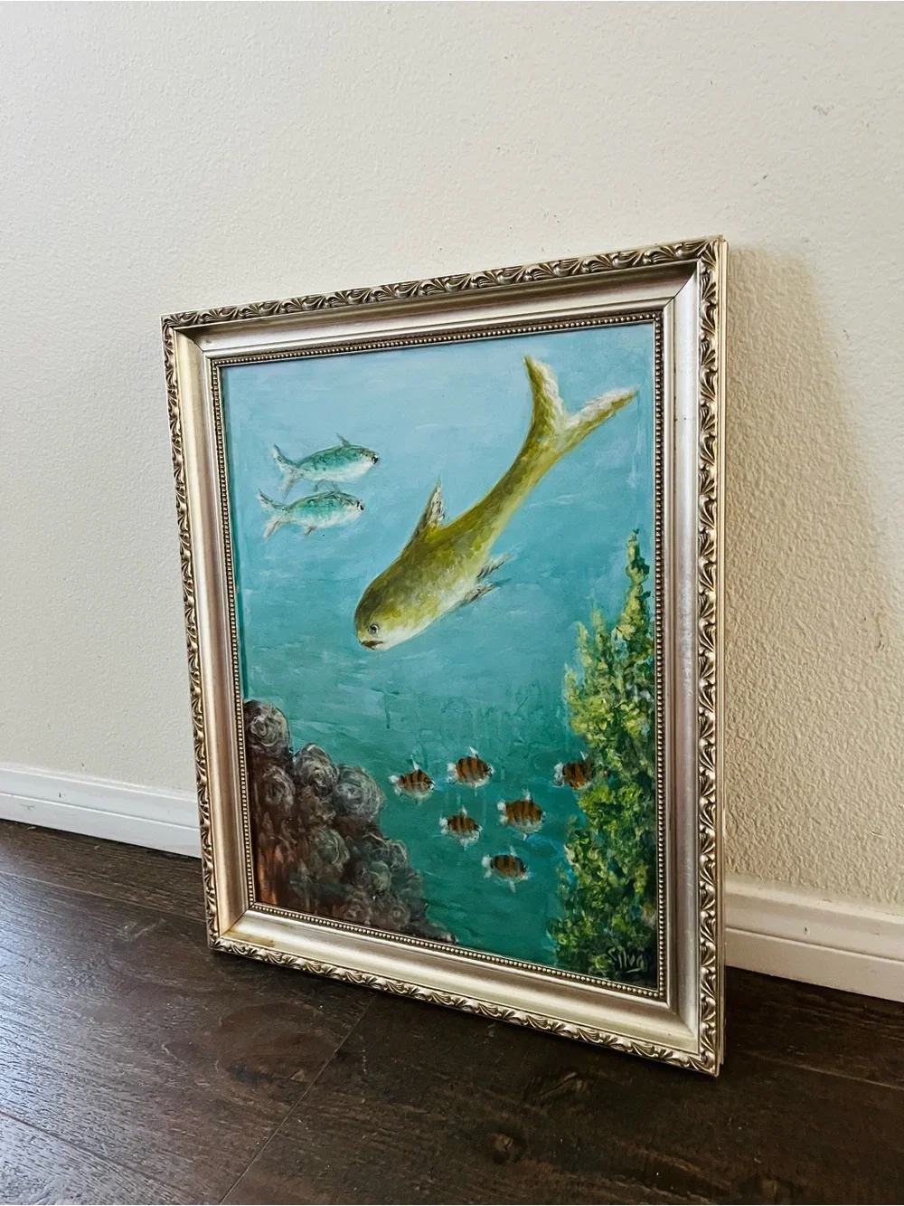 Hand-Painted Fish Aquarium Art Print - Green 17/21 inches